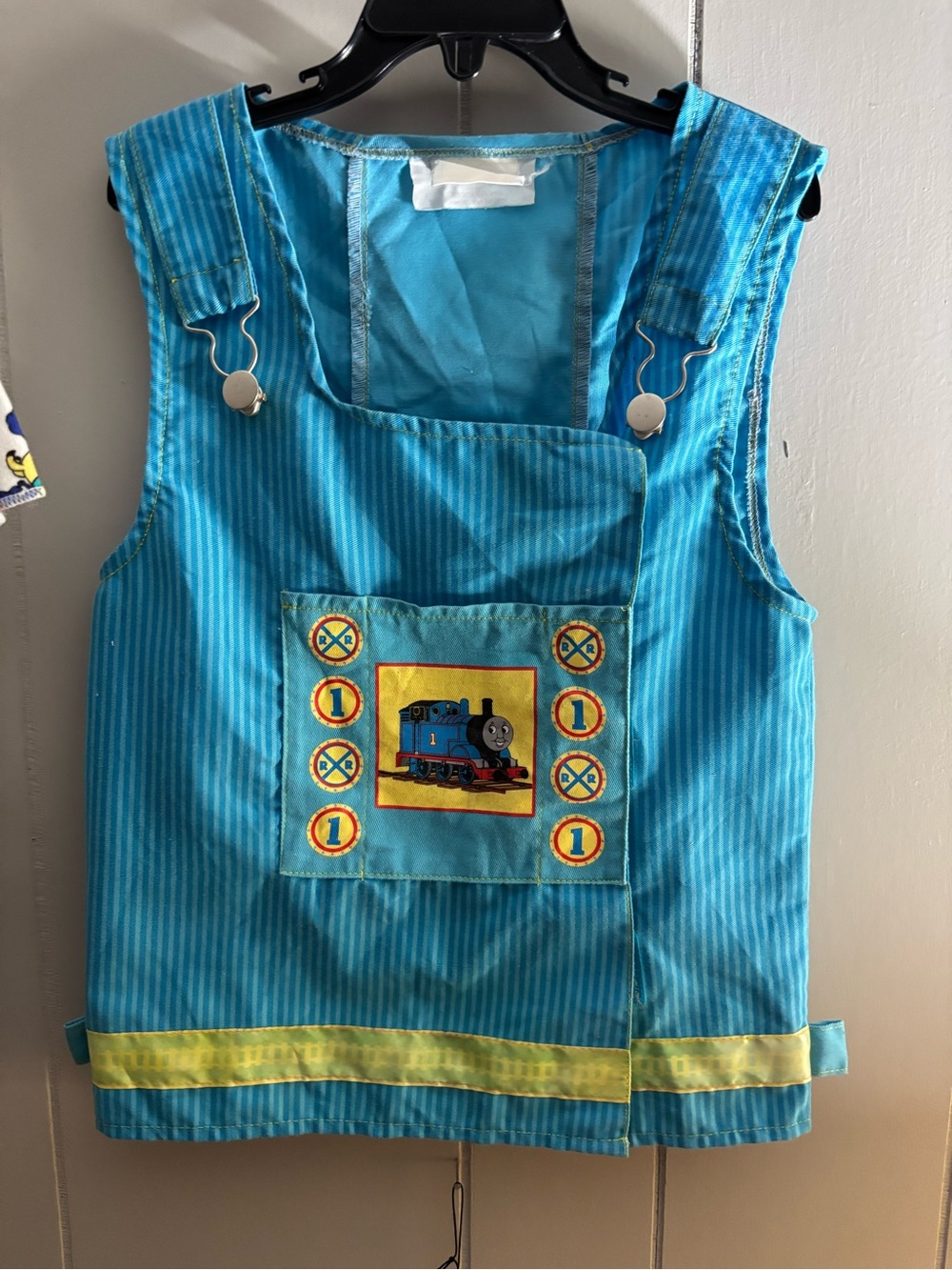 Vintage Thomas the Tank Engine Engineer Vest Costume Top Blue Stripe